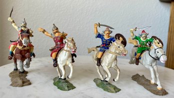 (4) Elastolin Germany Hunne Horse And Rider Figurines