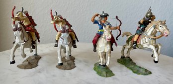 (4) Elastolin Germany Hunne Horse And Rider Figurines