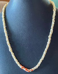 14K Gold - Fresh Water Pearl & Coral Twist Three Strand 16 Inch Necklace