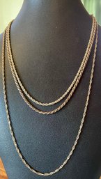 (3) Vintage Sterling Silver Twist Chain Necklaces - (2) 18 Inch And (1) 24 Inch - Total Weight 23.04 Grams