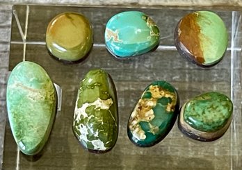 7 Vintage Emerald Valley Green Turquoise Cabochons - Total Weight 22 Carats
