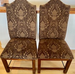 Pair Of Emerald Home Furnishings Tapestry Fabric, Wood And Metal Parsons Chairs