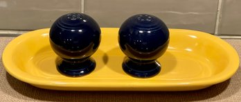 Vintage Fiesta Cobalt Ball Salt & Pepper Shaker  & Fiesta  Oval Serving Platter