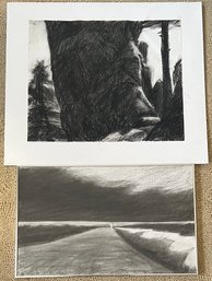 (2) Original Carrie Malde Charcoal Landscapes - (1) Out Of Frame