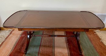 Antique Drop Leaf Leather Top Coffee Table (as Is)