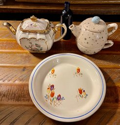 Vintage Sadler England Tea Pot - Hallmark Stacking Cup Teapot -Cobalt Blue Bottle - Kitchen Craft Pie Plate