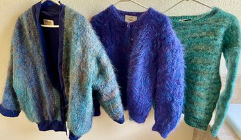(3) Hand Woven Wool &Mohair Sweaters Size Small And Medium - Janes Pringle Scottish, Avoca Ireland, Susan Life