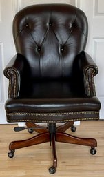 Hooker Furniture Dark Brown Faux Leather Office Chair With Nailhead Trim On Casters Adjustable