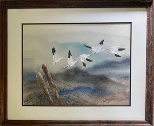 Original Signed Darlis Lamb Seagull Watercolor Painting In Frame