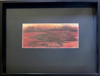 Small Original Signed Darlis Lamb Fiery Landscape In Frame