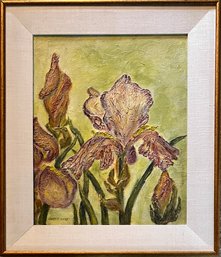 Original Darlis Lamb Iris Textured Oil Painting In Custom Frame