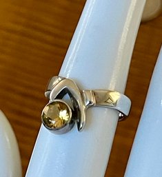 Sterling Silver & Faceted Citrine Stone Ring - Size 6.5 - Weight 4.2 Grams