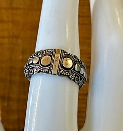 Sterling Silver With 18k Accents Band Ring - Size 7 - Weight 5.3 Grams