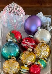Antique & Vintage Mercury Glass Ornaments Merry Christmas - Clear Glass W Glitter - Gold - Blue - Striped
