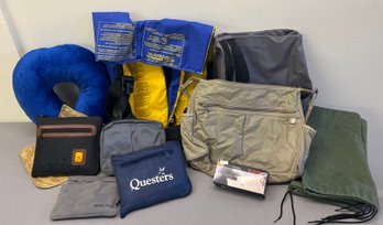 Vintage Travel Lot - Adult Universal Floatation Device, Airline Travel Pouches, Airway Questers, And More