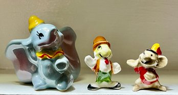 Vintage Disney Evan K Shaw Pottery - Dumbo The Elephant - Timothy The Mouse And Jiminy Cricket Figurines