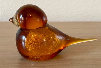 Vintage Art Glass Bird Amber Glass & Gold Fleck