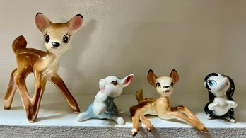 Vintage Disney Evan K Shaw Pottery Bambi Prone - Standing Bambi - Thumper Rabbit & Flower The Skunk