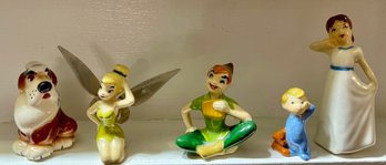 Vintage Disney Evan K Shaw Tinkerbell & Nana Dog & 1960's W D P Wendy - Peter Pan & Michael Figurines