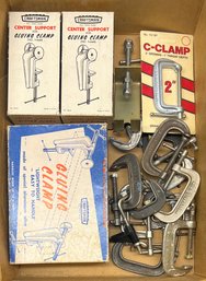 Assorted Clamp Lot - 2 Inch C-clamps, (3) Craftsman Gluing Clamps