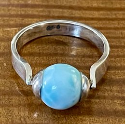 Sterling Silver - Larimar Ball Ring - Size 10.25 - Total Weight 5 Grams