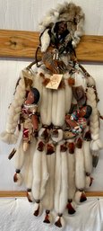 (2) Mandella Running Horse Dream Catcher With Tags, (2) Hand Made Dolls, And Rabbit Fur Hanging