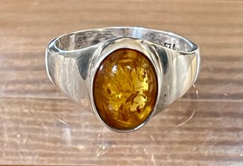 Sterling Silver & Balkan Amber Ring  - Size 12.5 -  Weight 5.7 Grams