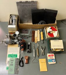 Vintage Office Lot - Bruning And Dietzgen Electric Erasing Machines, Hand Scales, 20 Power Scope Scoponet, Etc