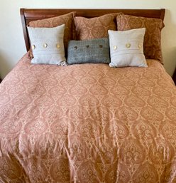 Dark Solid Wood King Size Bed Frame Headboard W Classic Beautyrest Mattress & Duvet W Goose Down Comforter