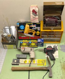 Assorted Tool Lot - Arrow Electric Stapler, Weller Soldering Gun, Wen Sander, And Assorted Hardware