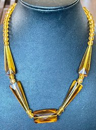 1920's Art Deco Topaz Glass Bead 16 Inch Necklace