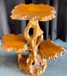 3 Tier Hand Carved Wood Side Table Plant Stand