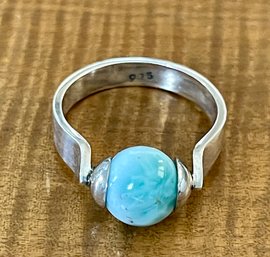 Sterling Silver & Larimar Ball Ring - Size 10 - Weight 5.2 Grams