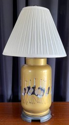 70's Asian Metal Hand Painted Crane Lamp