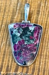 Vintage Sterling Silver And Russian Eudialyte Gem Stone Pendant - Total Weight 12.8 Grams