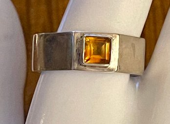 Sterling Silver & Citrine Faceted Stone Ring - Size 13.5 - Total Weight 4.8 Grams