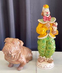 1960's Resin Clown Figurine And An Ideal Originals Pottery Bull Dog