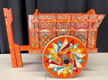 Vintage Costa Rica Tole Painted Ox Cart Folk Art Storage Cart With Wheels