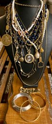 Assorted Vintage Necklaces & Bracelets - Trifari - Brichot Watch - Hickock Watch Chain - Puka Shell & More