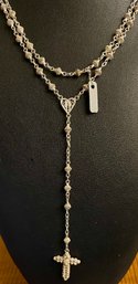 Sterling Silver Wire Wrap 32 Inch Rosary Necklace W 5 Inch Cross Drop Indonesia - Total Weight 21 Grams
