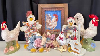 Vintage Chickens And Roosters - Ceramic, Hand Painted Framed, Tole Painted, Wood, And More