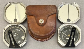 (2) Vintage D.W. Bruntons WM. Ainsworth & Sons Denver Co. Pocket Transit Compasses With One Leather Case