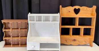 (3) Vintage Wood Knick Knack Shelves - (1) Pine White Painted