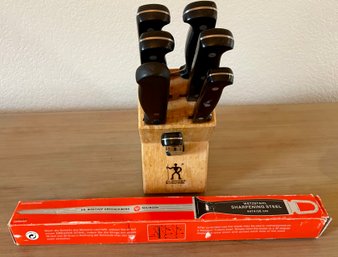 Set Of J A Henckel's International Sharp Pro Knives In Wood Block ( As Is) Wetzstahl Sharpening Steel