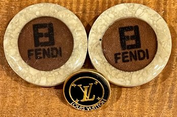 2 Vintage Fendi Buttons And 1 Louis Vuitton Black And Gold Enamel Button