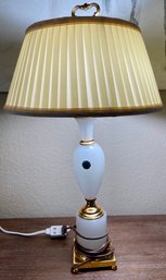 Stunning Vintage Opaline Veritable France Opal Glass & Gold Accent Double Bulb Lamp With Shade Works