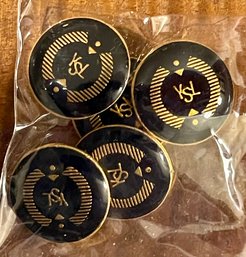 5 Vintage Yves Saint Laurent Black And Gold Buttons