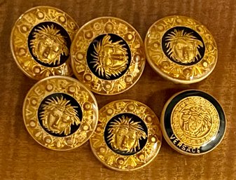 6 Versace Gold And Black Enamel Medusa Buttons (2 As Is)