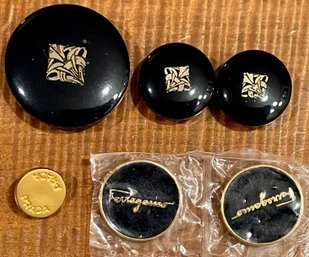 Vintage Buttons - 2 Ferragamo - Black And Gold And 1 Prada Small Gold Tone