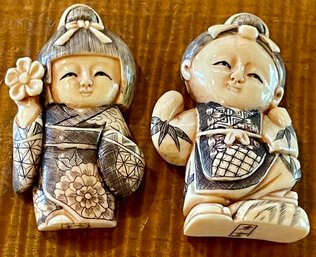 (2) Vintage Signed Netsuke Dolls